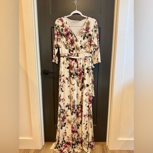 Cream Floral Maternity Wrap Maxi Dress